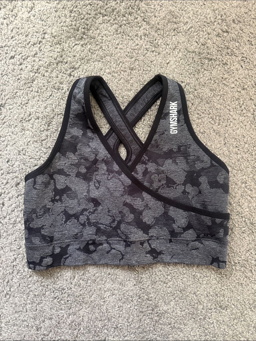 Gymshark Grey Black Camo Cross-Back Seamless Sports Bra